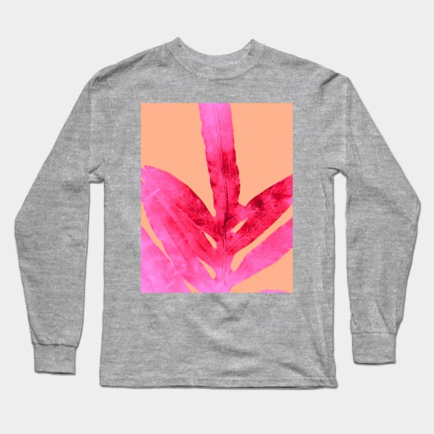 Peach Pink Ferns, Living Coral Long Sleeve T-Shirt by ANoelleJay